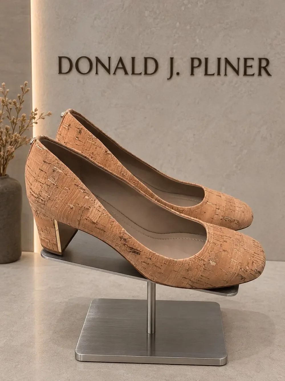 NIB Donald J. Pliner Corin Metallic Cork Pumps M075 Natural Platino 7.5